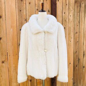 Vintage 1950s 1960s Off White Faux Fake Vegan Fur Coat size Medium